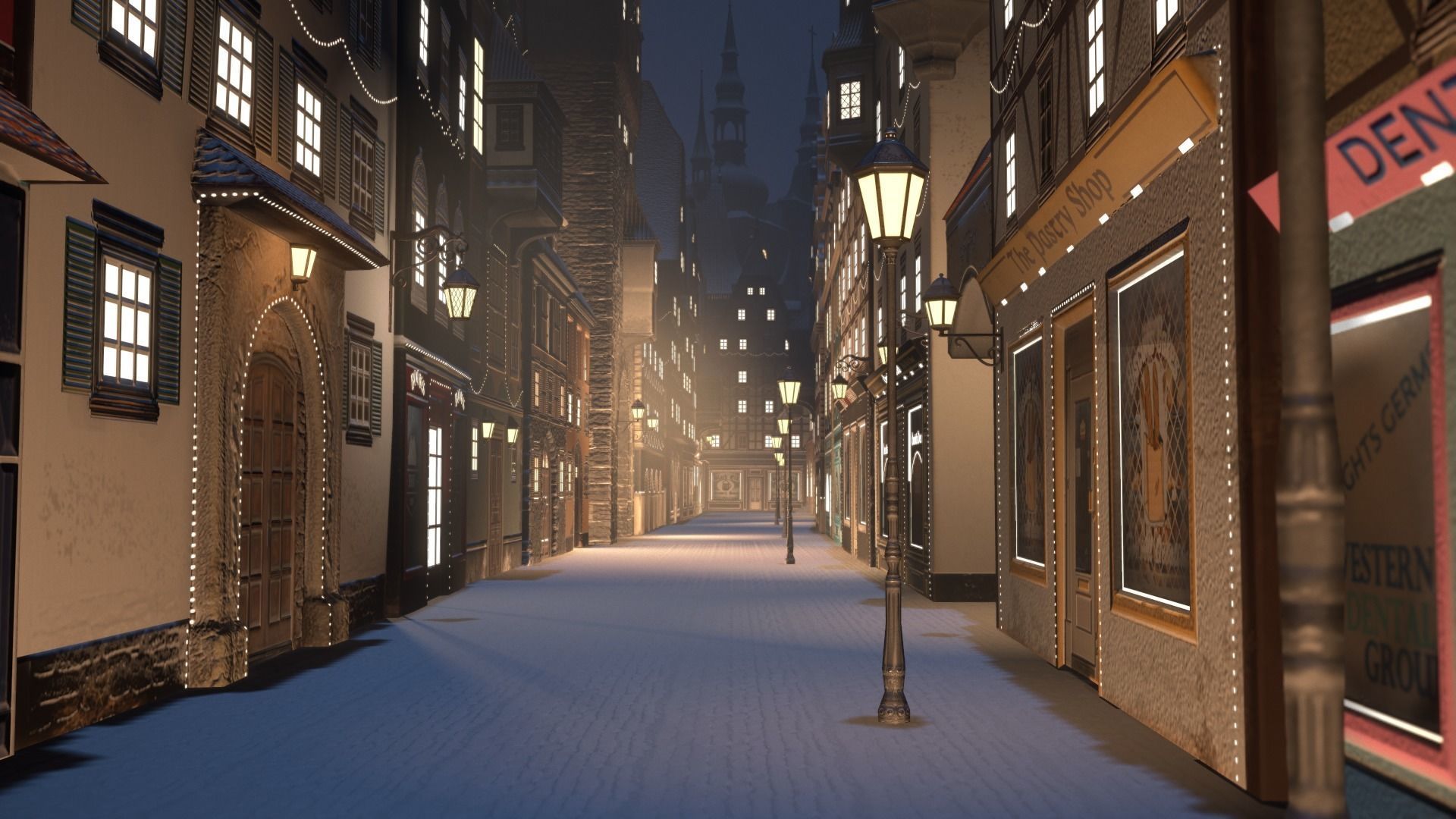 Old European Town Winter Low-poly 3D model_107