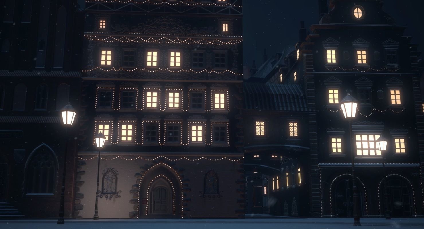 Old European Town Winter Low-poly 3D model_44