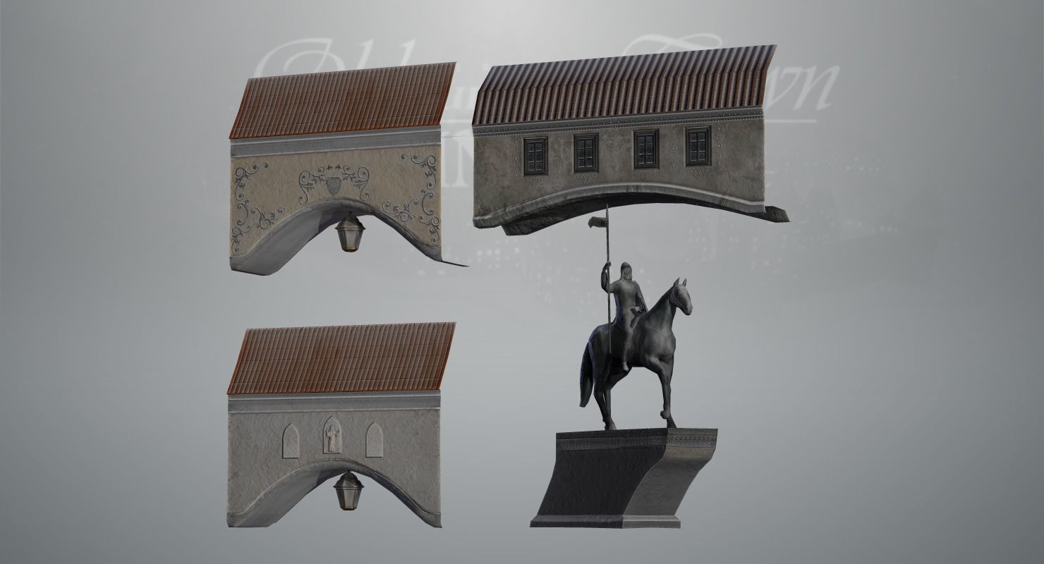 Old European Town Winter Low-poly 3D model_83