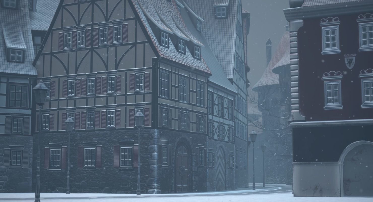 Old European Town Winter Low-poly 3D model_29