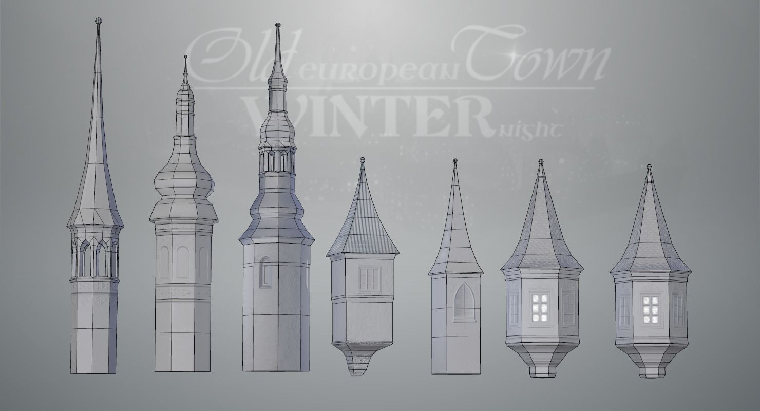 Old European Town Winter Low-poly 3D model_82