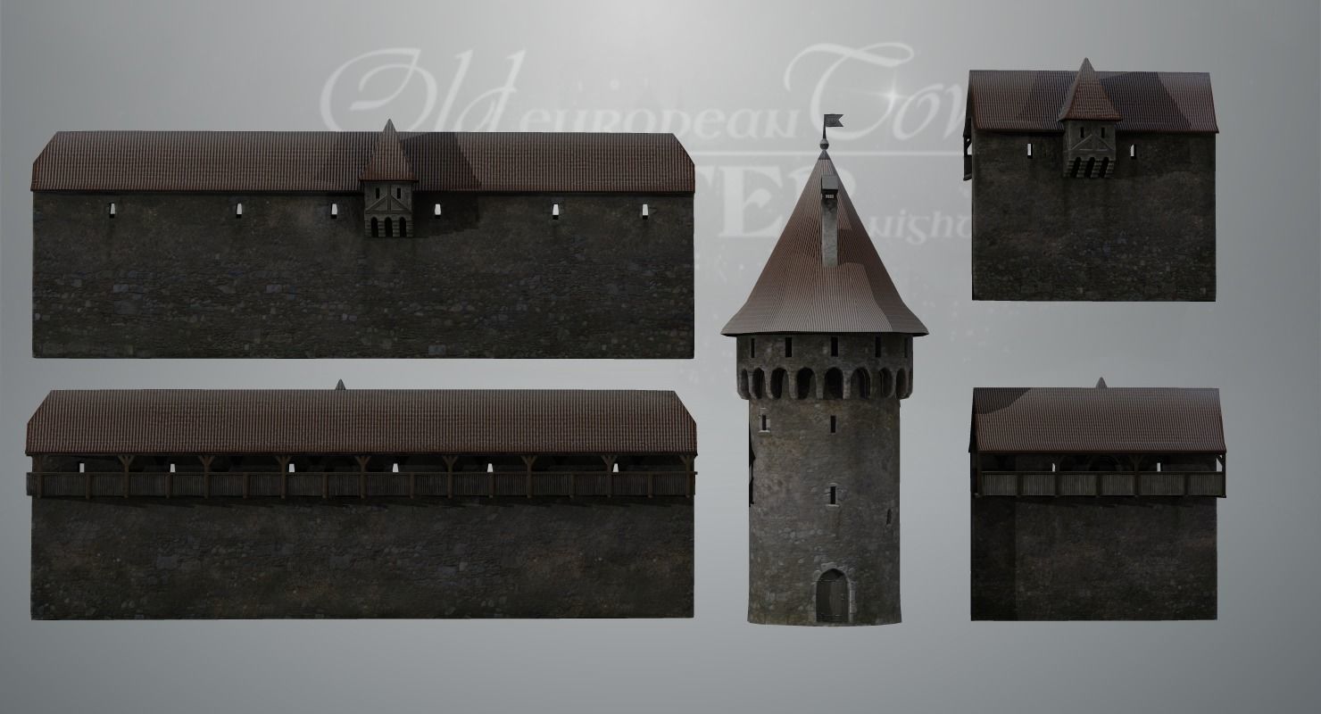 Old European Town Winter Low-poly 3D model_85