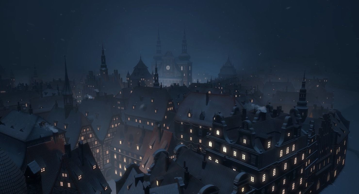 Old European Town Winter Low-poly 3D model_37
