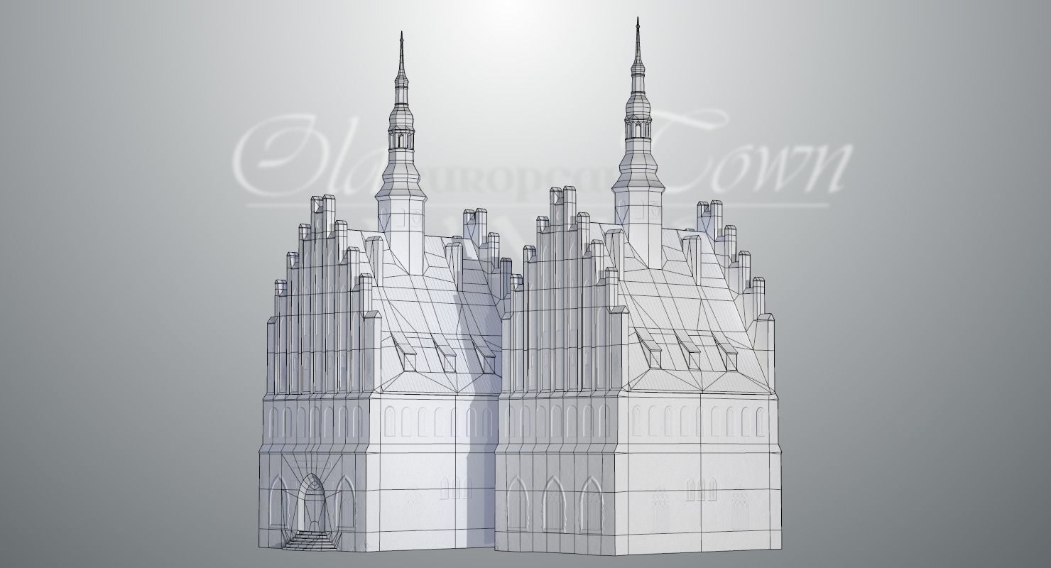 Old European Town Winter Low-poly 3D model_75