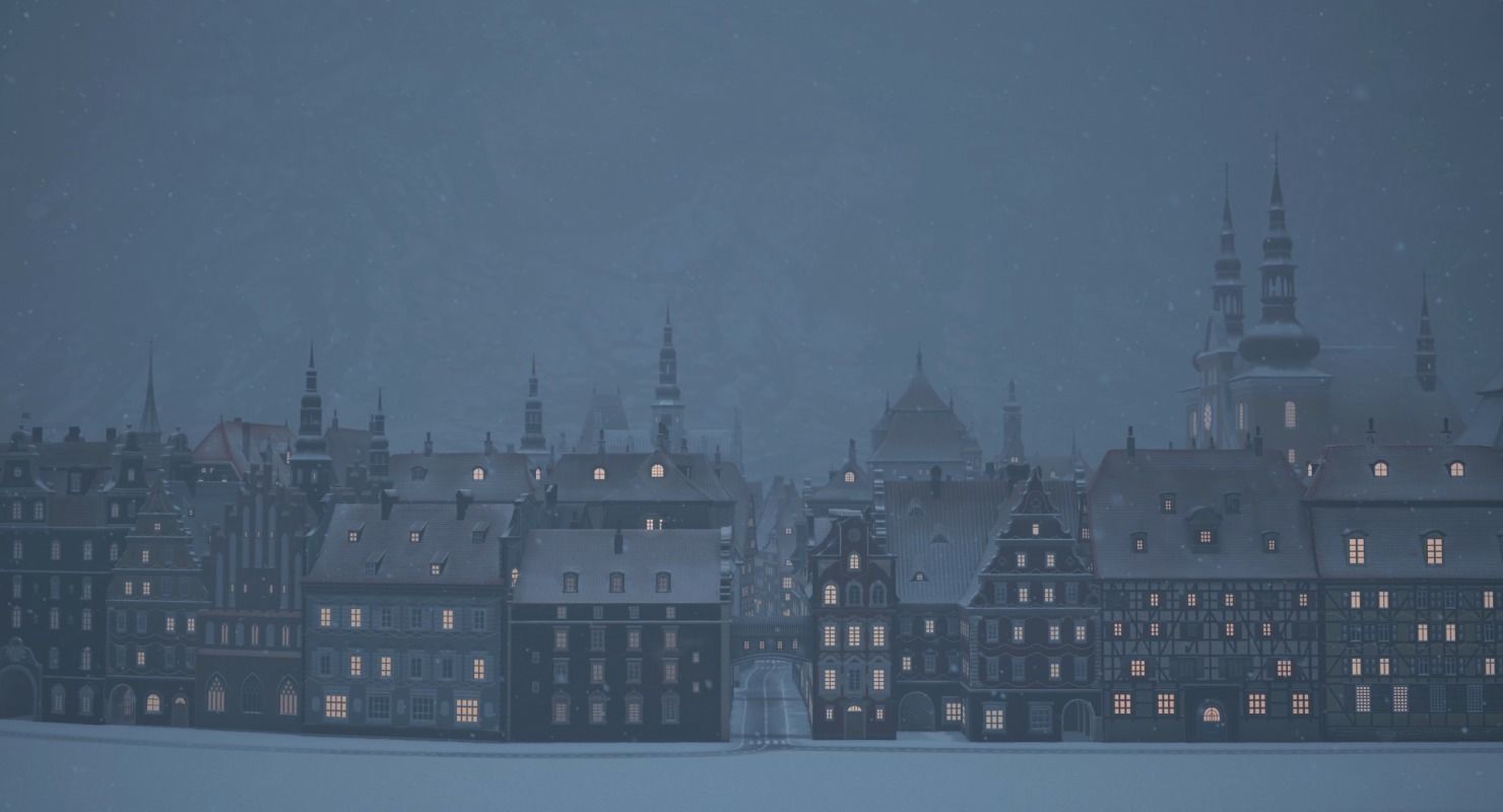 Old European Town Winter Low-poly 3D model_24