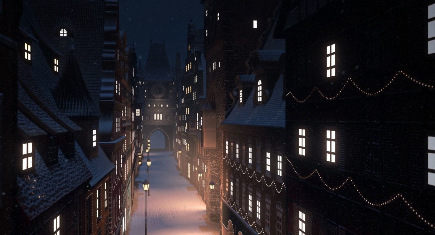 Old European Town Winter Low-poly 3D model_56