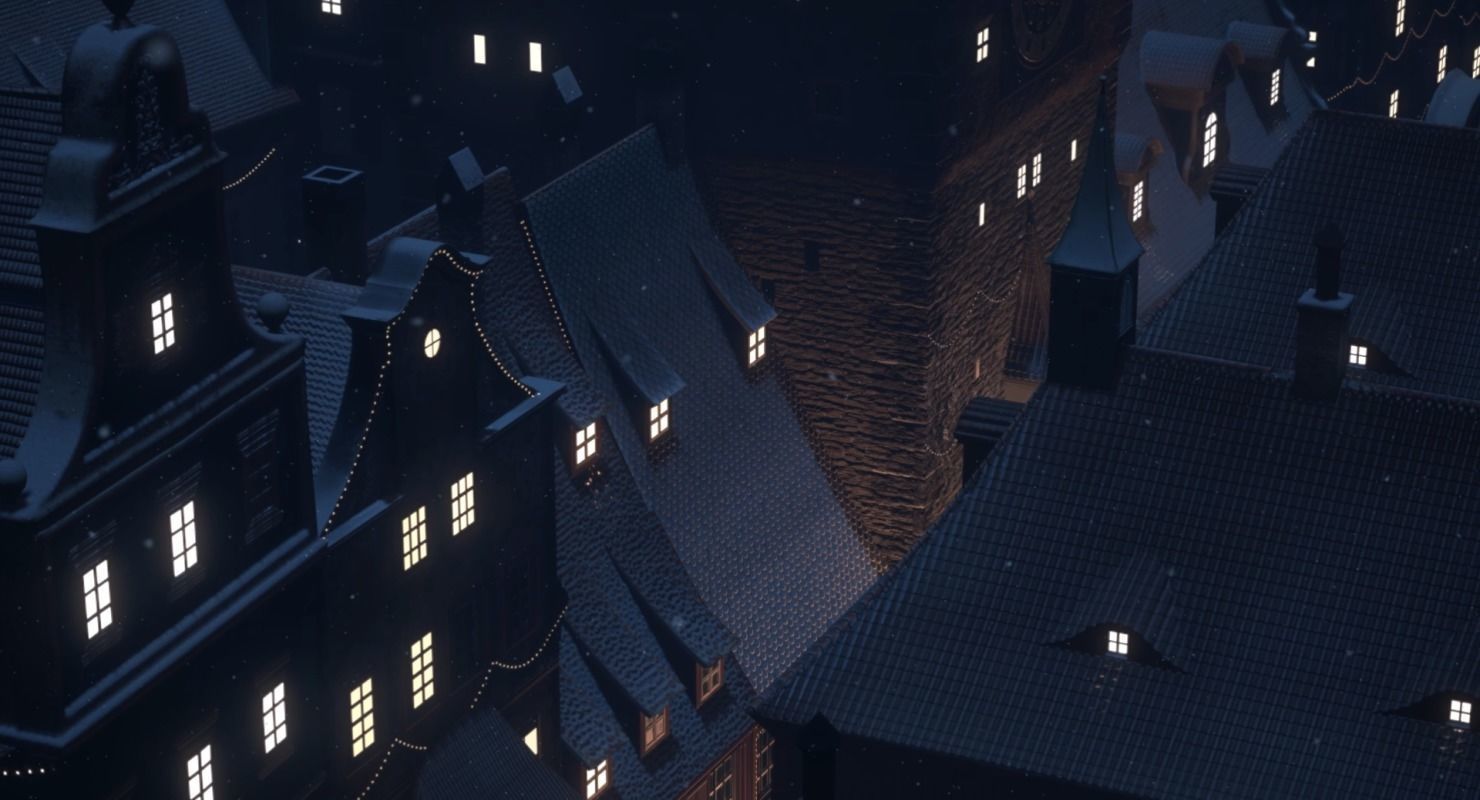 Old European Town Winter Low-poly 3D model_42