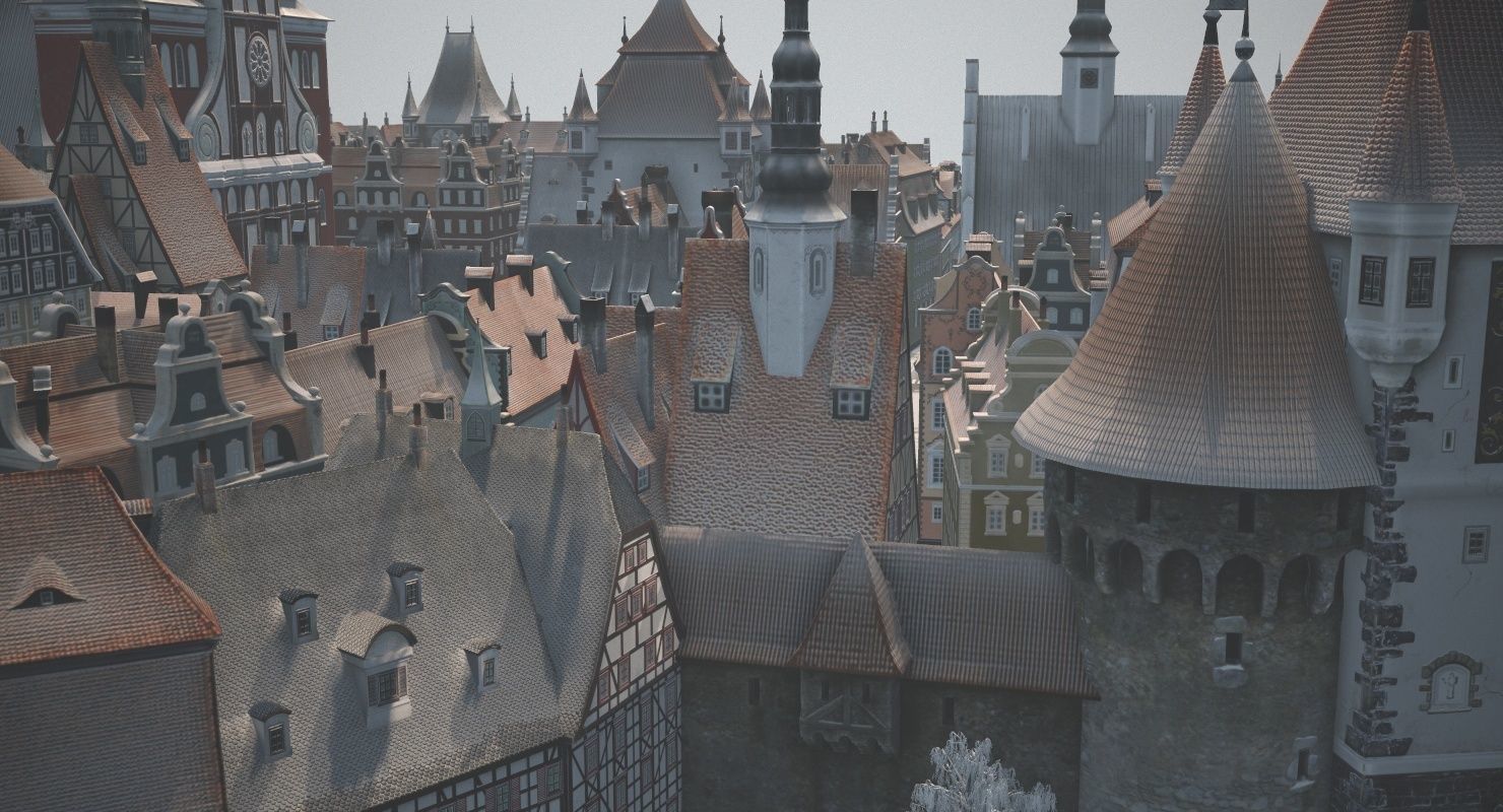 Old European Town Winter Low-poly 3D model_16