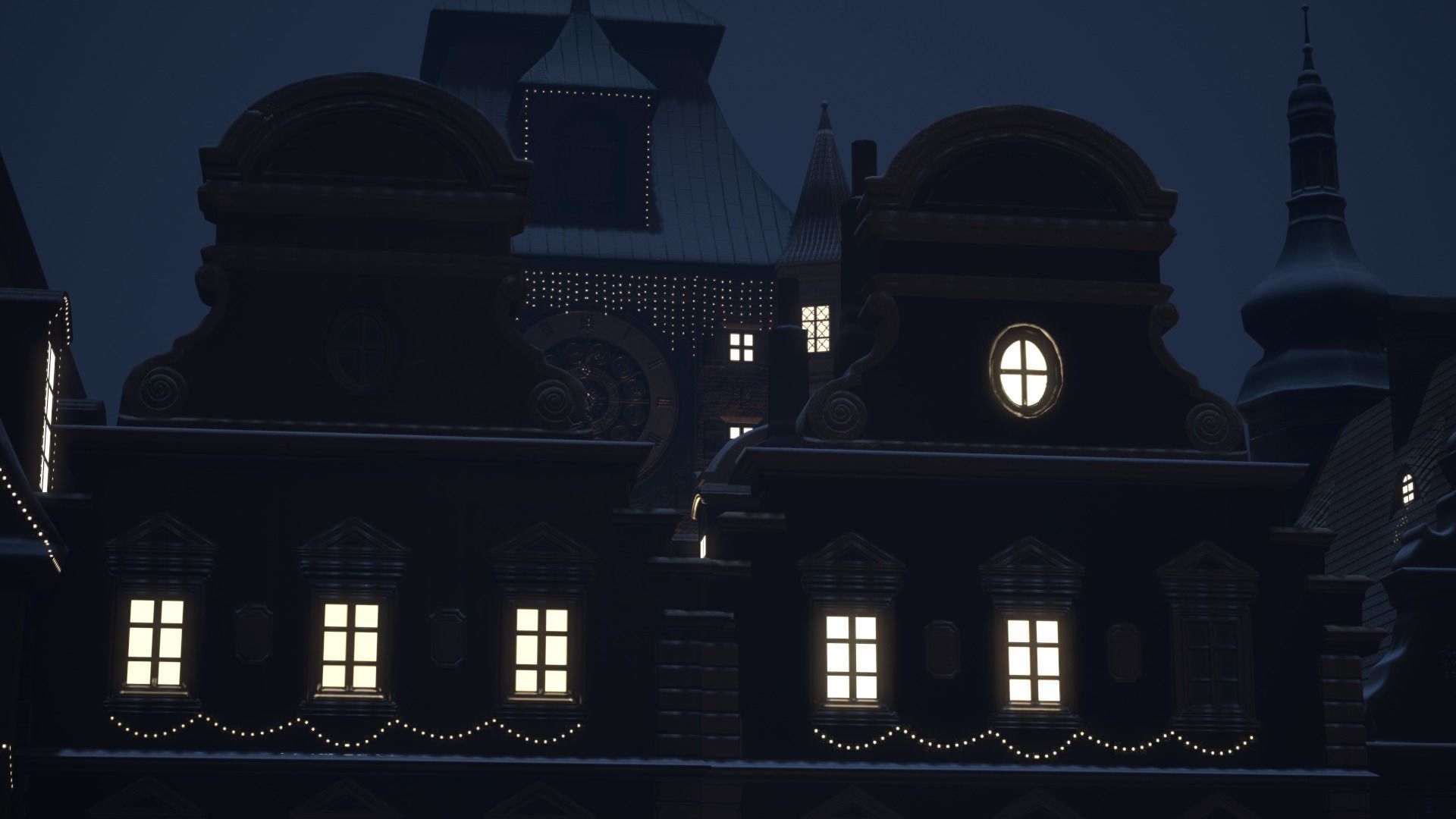 Old European Town Winter Low-poly 3D model_102