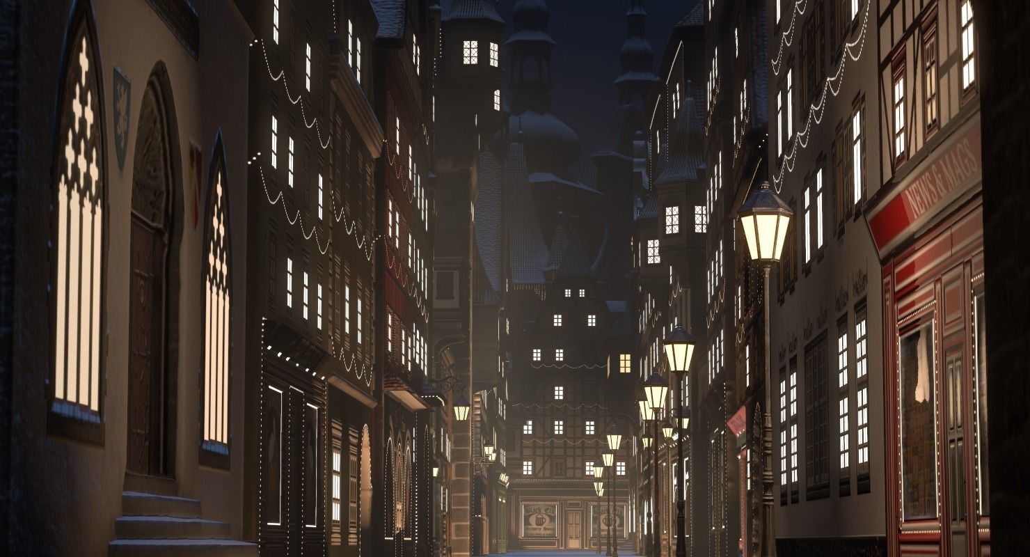 Old European Town Winter Low-poly 3D model_55