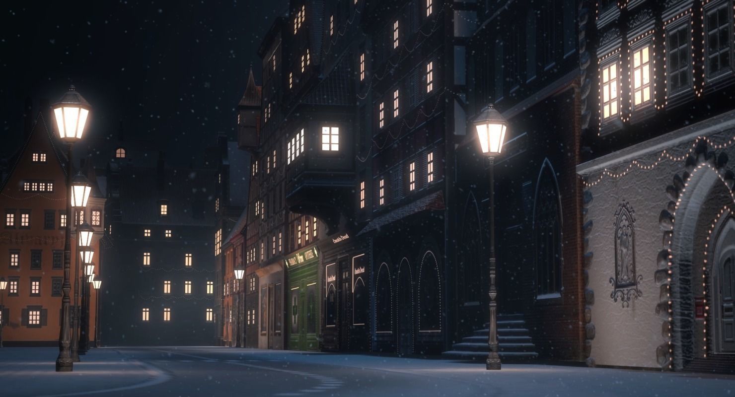 Old European Town Winter Low-poly 3D model_46