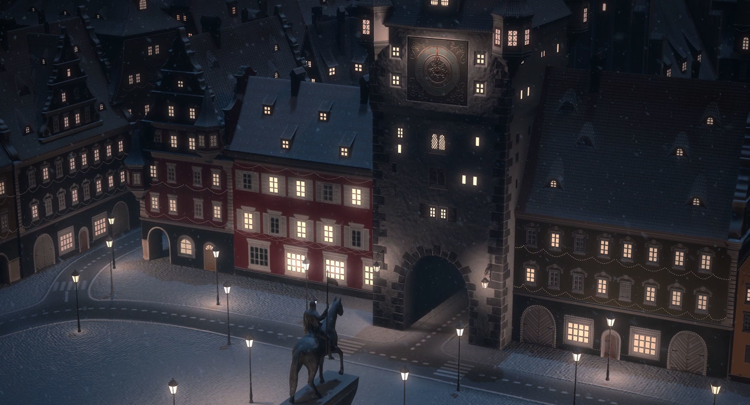 Old European Town Winter Low-poly 3D model_47