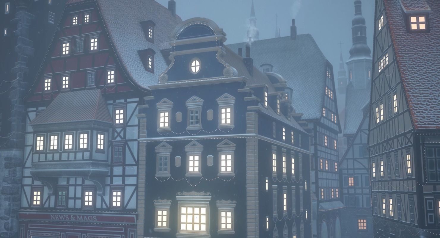 Old European Town Winter Low-poly 3D model_34