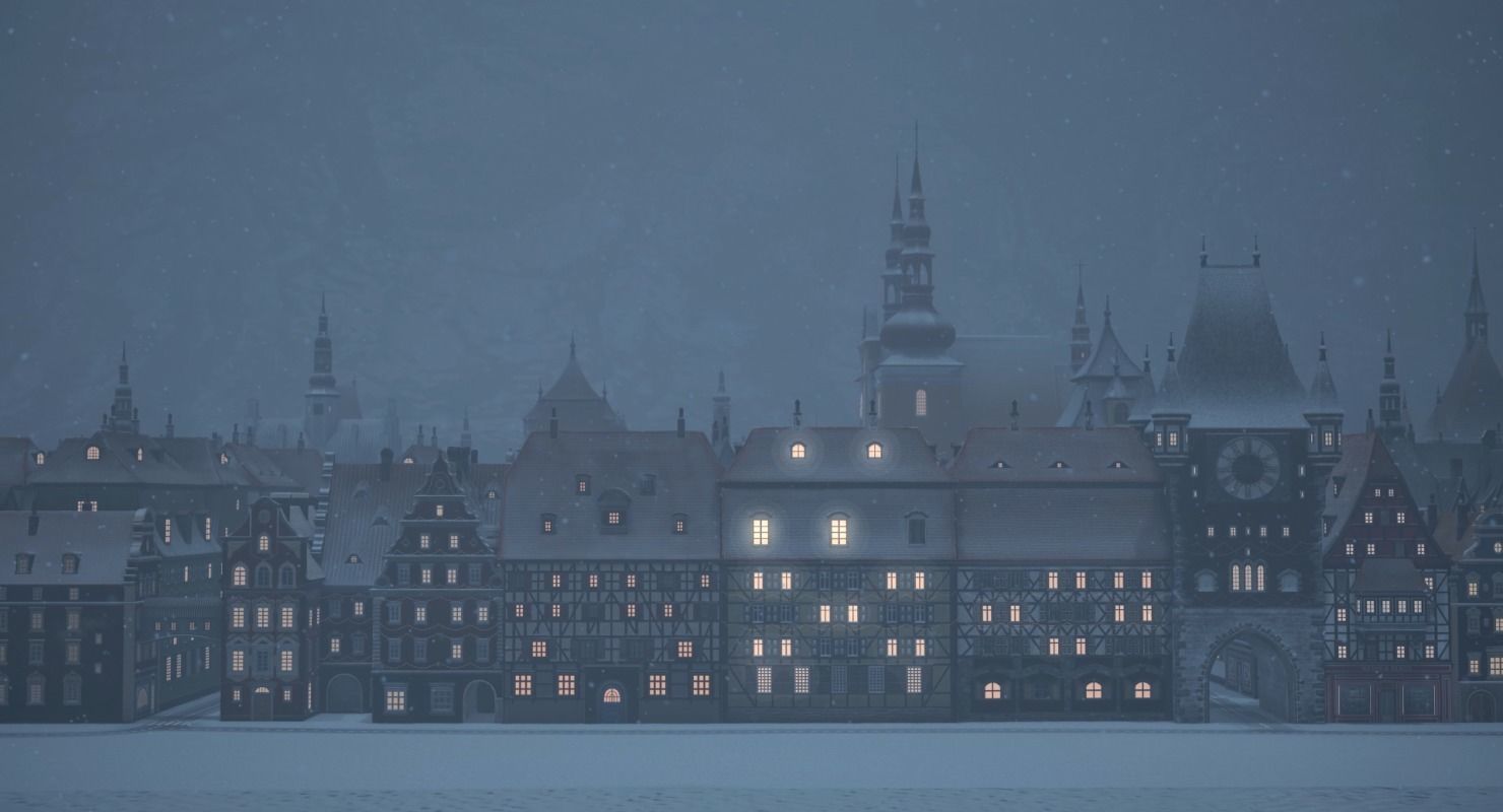 Old European Town Winter Low-poly 3D model_23