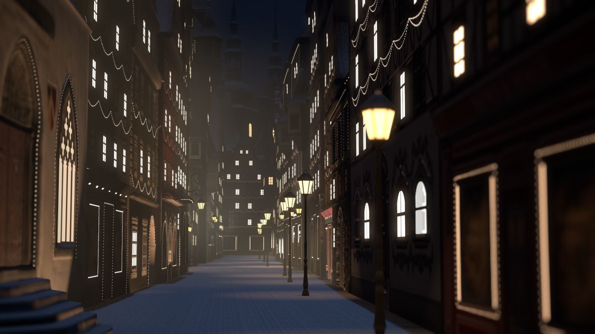 Old European Town Winter Low-poly 3D model_104