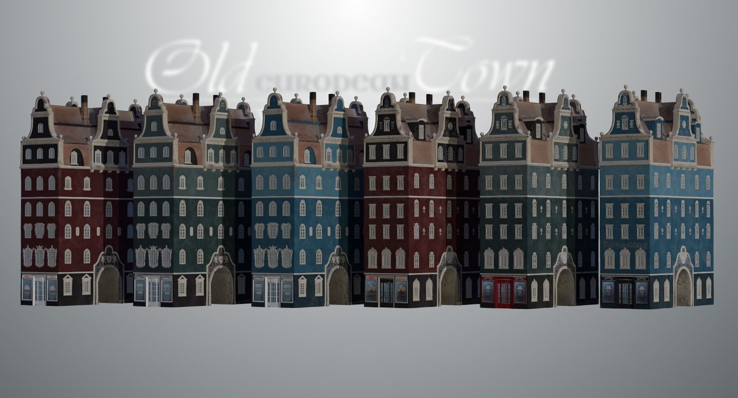 Old European Town Winter Low-poly 3D model_66