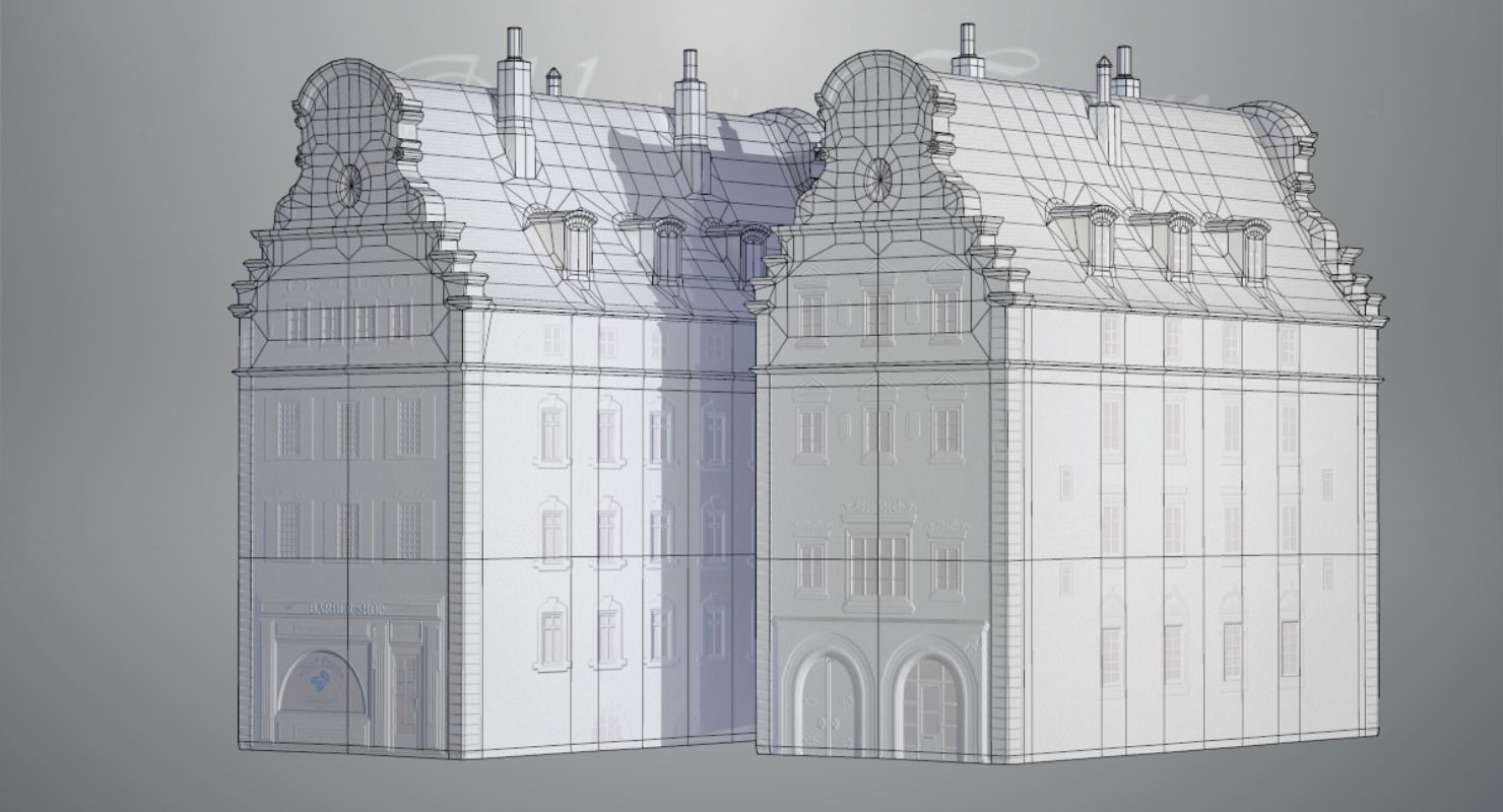 Old European Town Winter Low-poly 3D model_63
