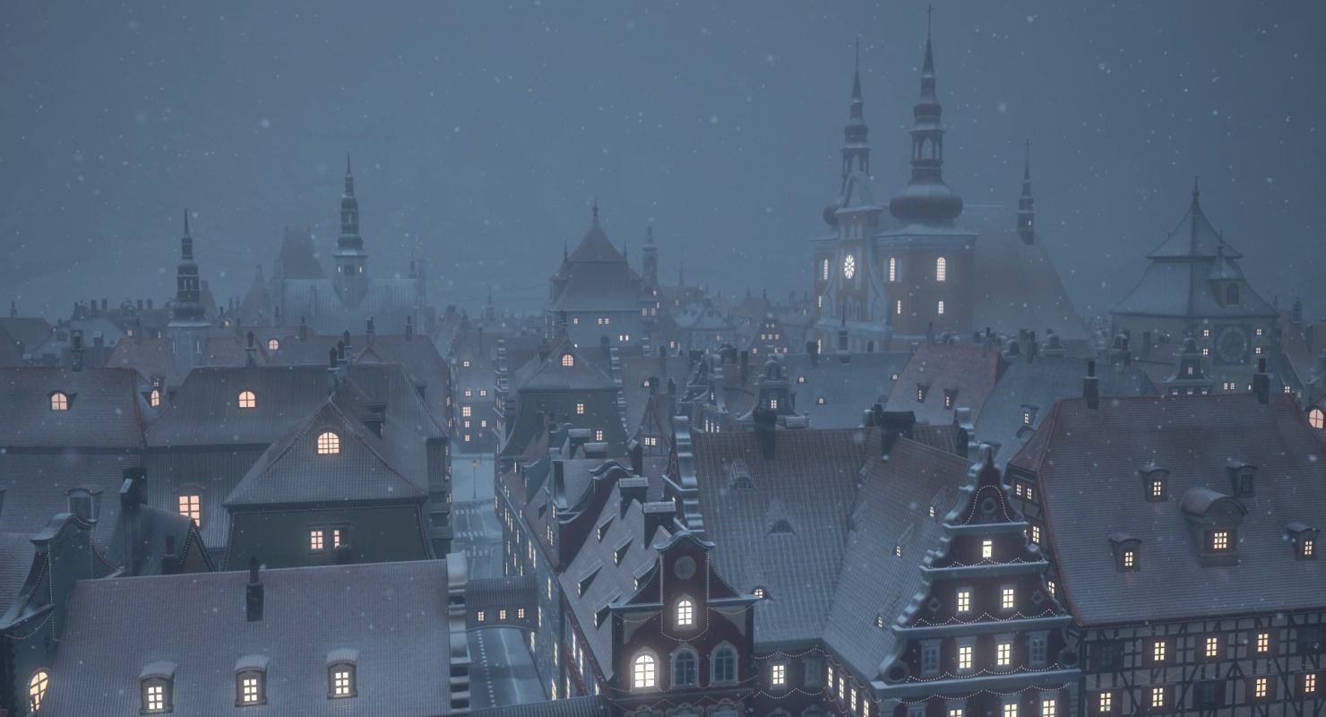Old European Town Winter Low-poly 3D model_28