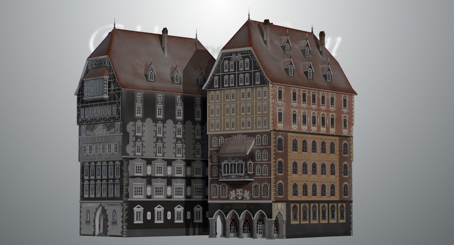 Old European Town Winter Low-poly 3D model_60