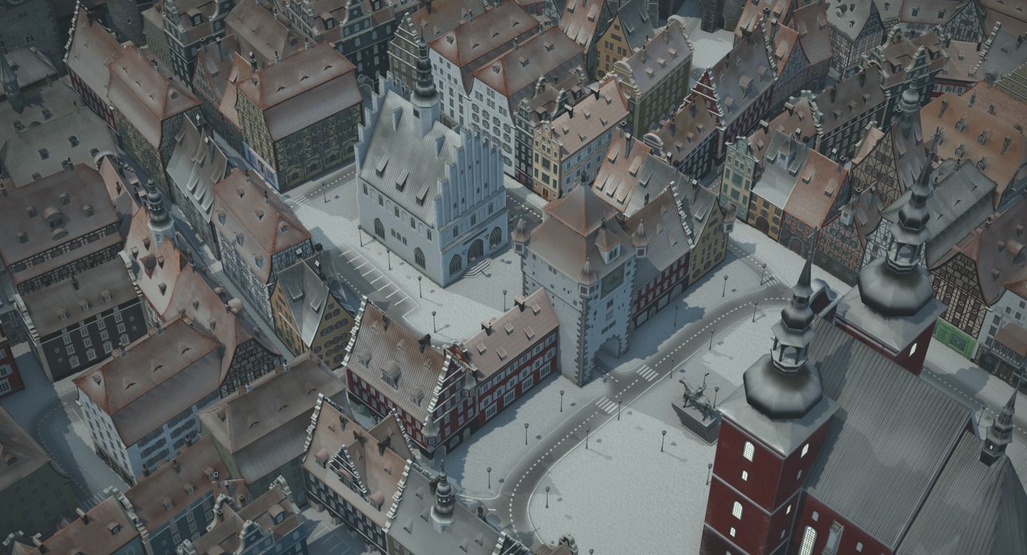 Old European Town Winter Low-poly 3D model_8