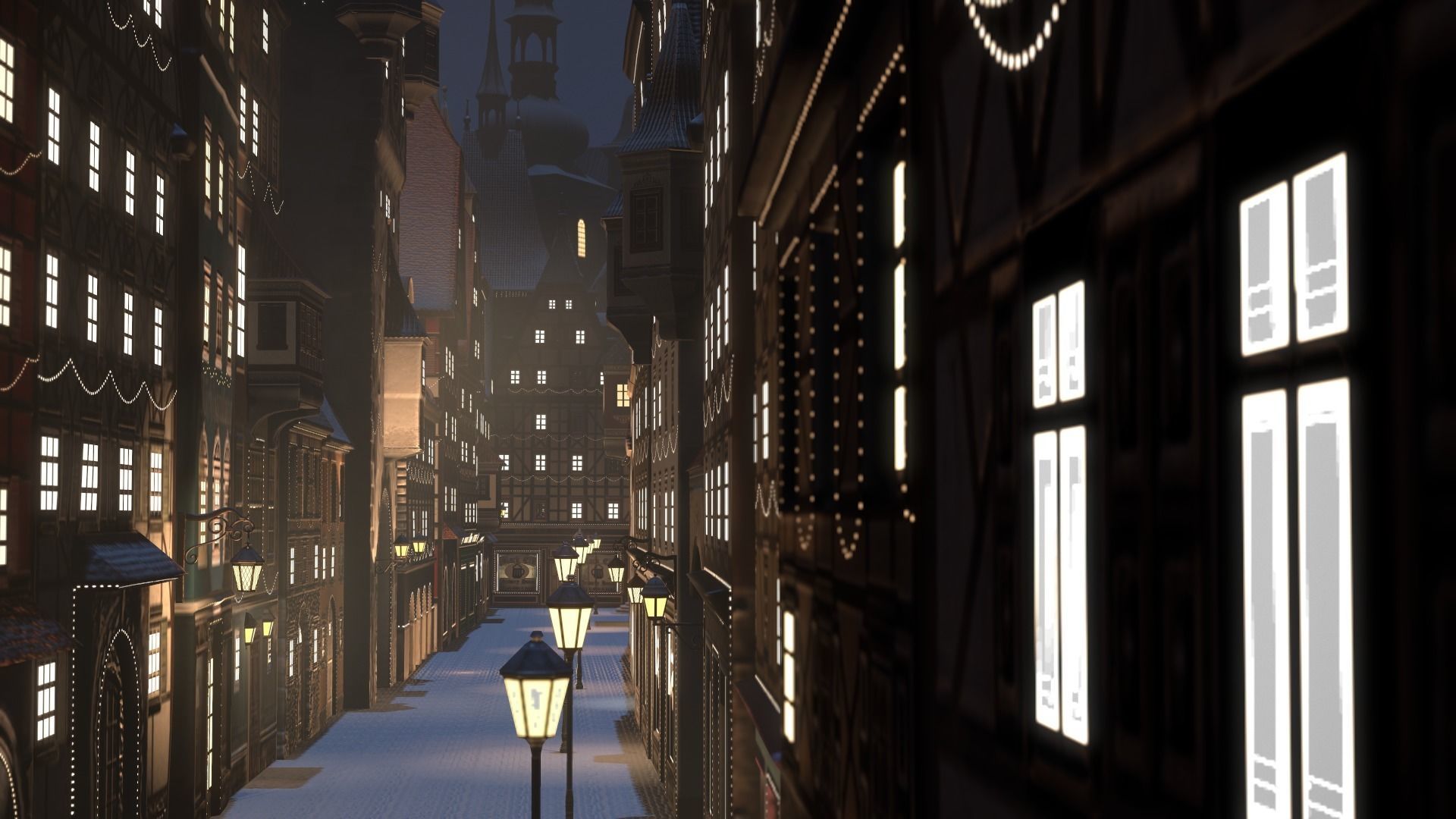 Old European Town Winter Low-poly 3D model_106