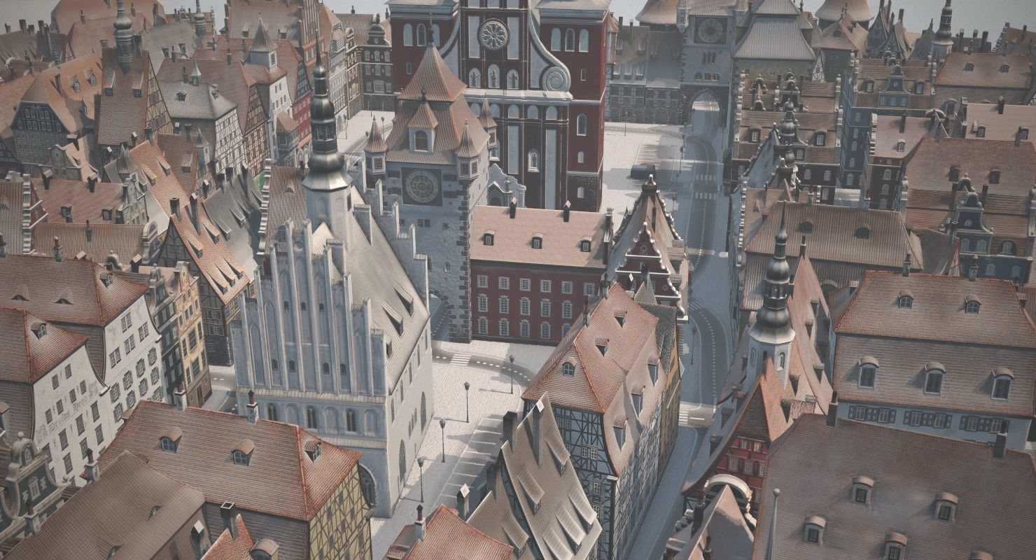 Old European Town Winter Low-poly 3D model_11