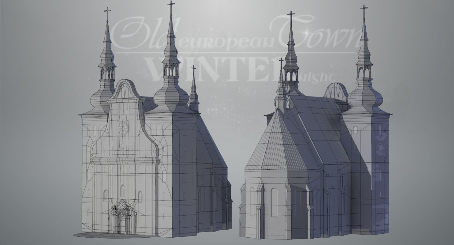 Old European Town Winter Low-poly 3D model_59