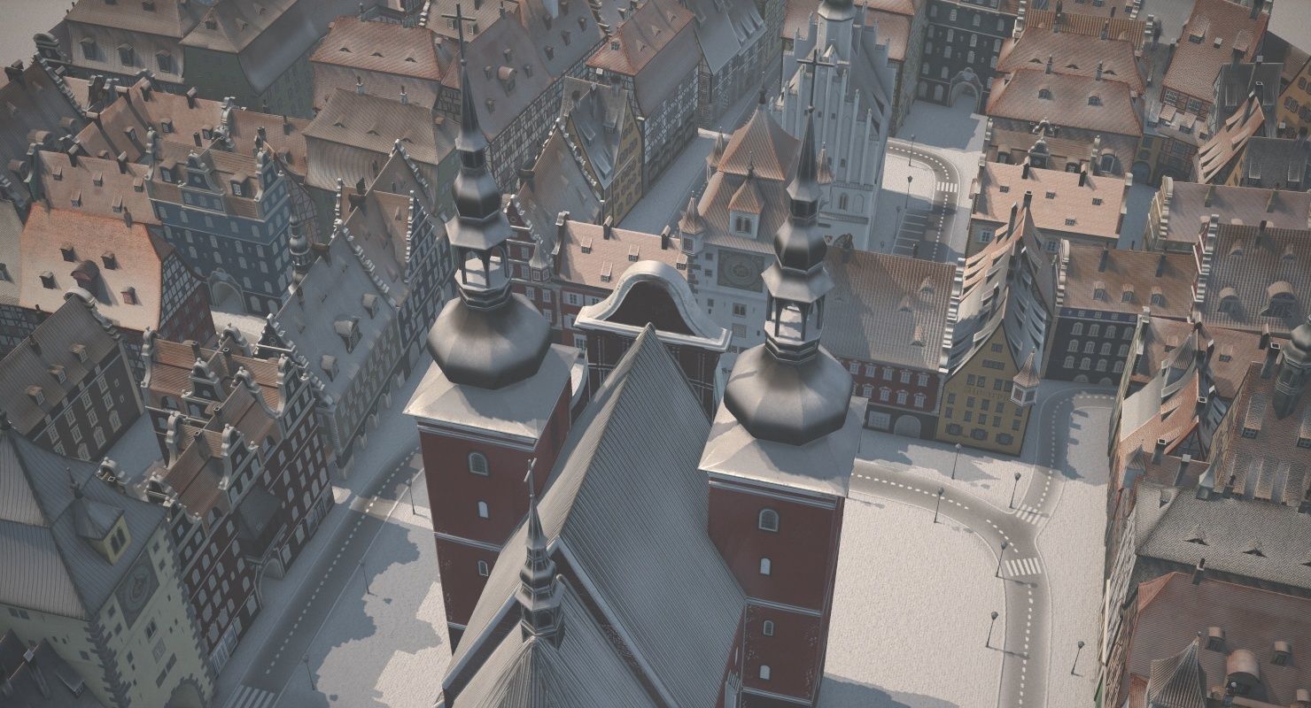 Old European Town Winter Low-poly 3D model_13