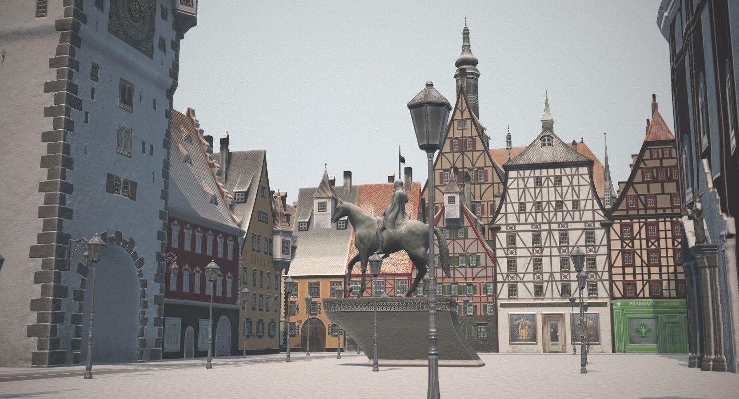 Old European Town Winter Low-poly 3D model_21