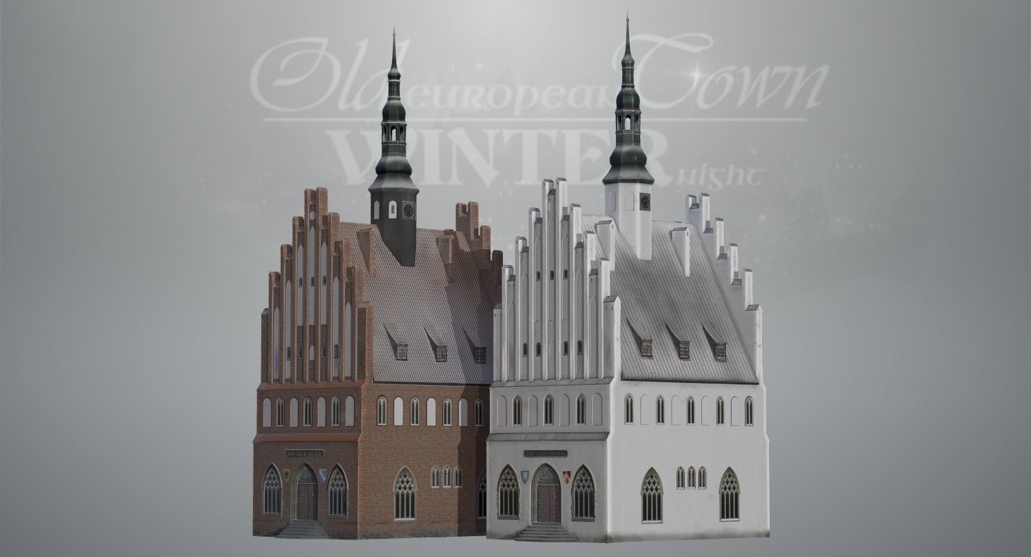 Old European Town Winter Low-poly 3D model_74