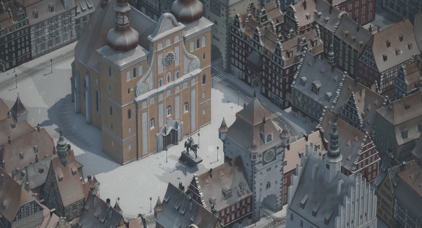 Old European Town Winter Low-poly 3D model_7