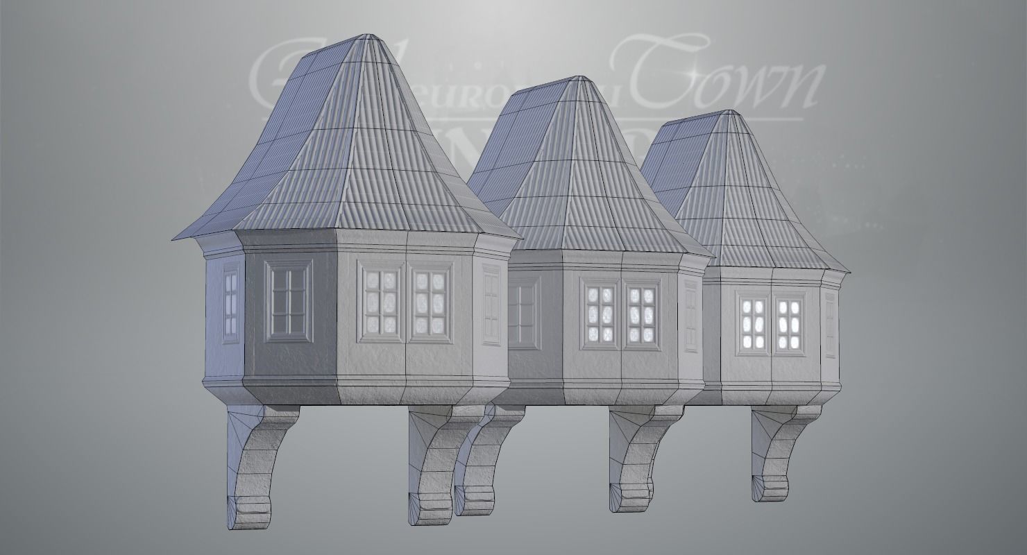 Old European Town Winter Low-poly 3D model_88