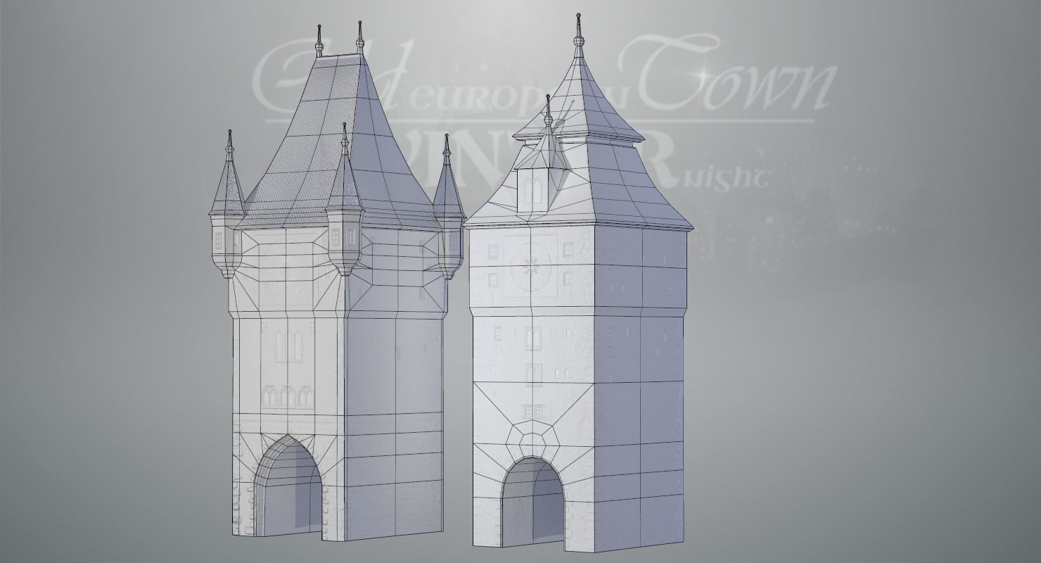 Old European Town Winter Low-poly 3D model_78