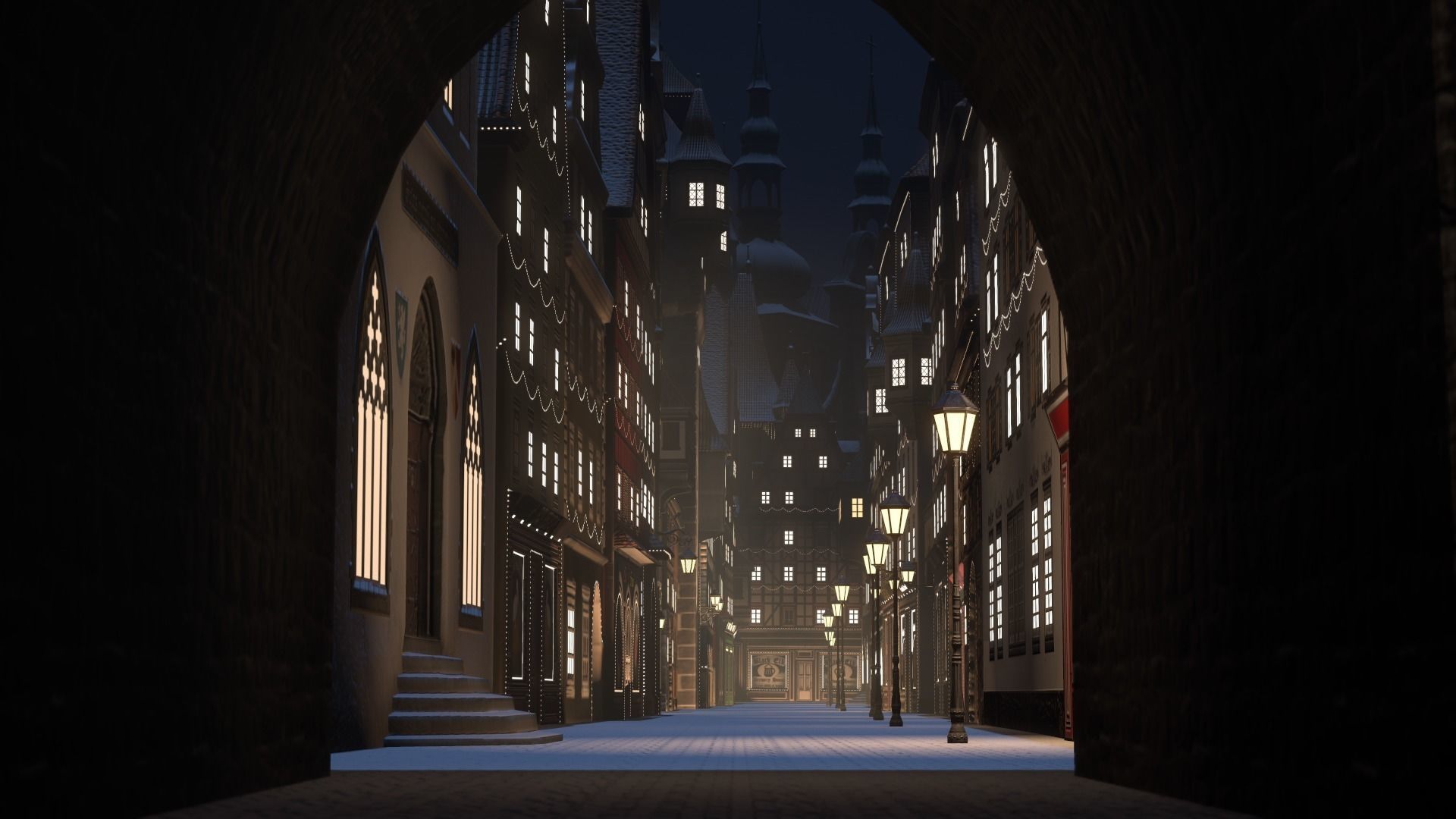 Old European Town Winter Low-poly 3D model_103