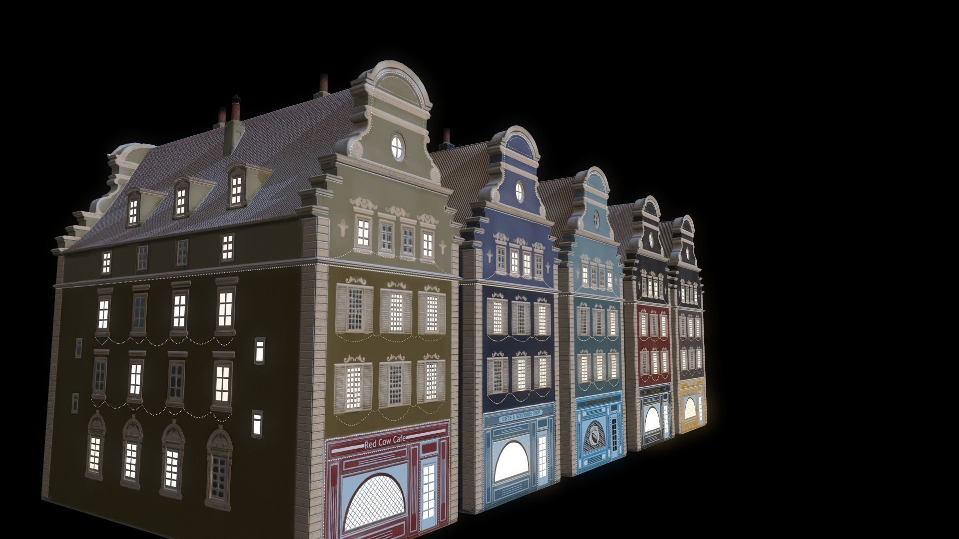 Old European Town Winter Low-poly 3D model_101