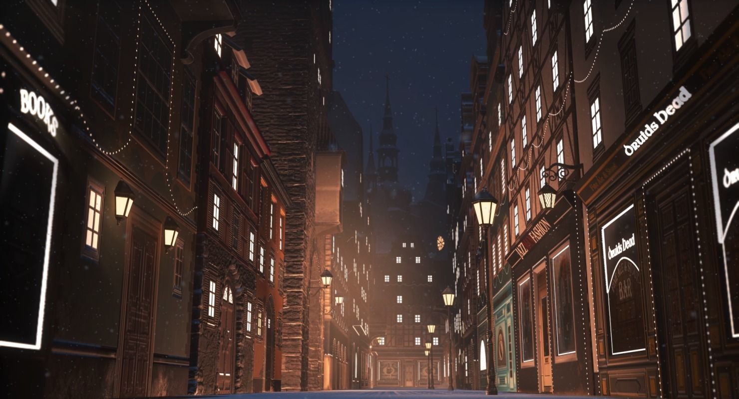 Old European Town Winter Low-poly 3D model_50