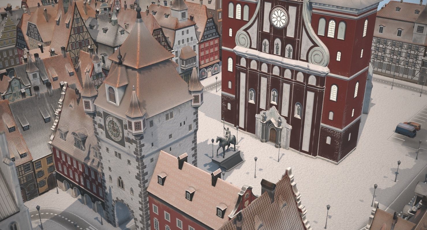 Old European Town Winter Low-poly 3D model_18