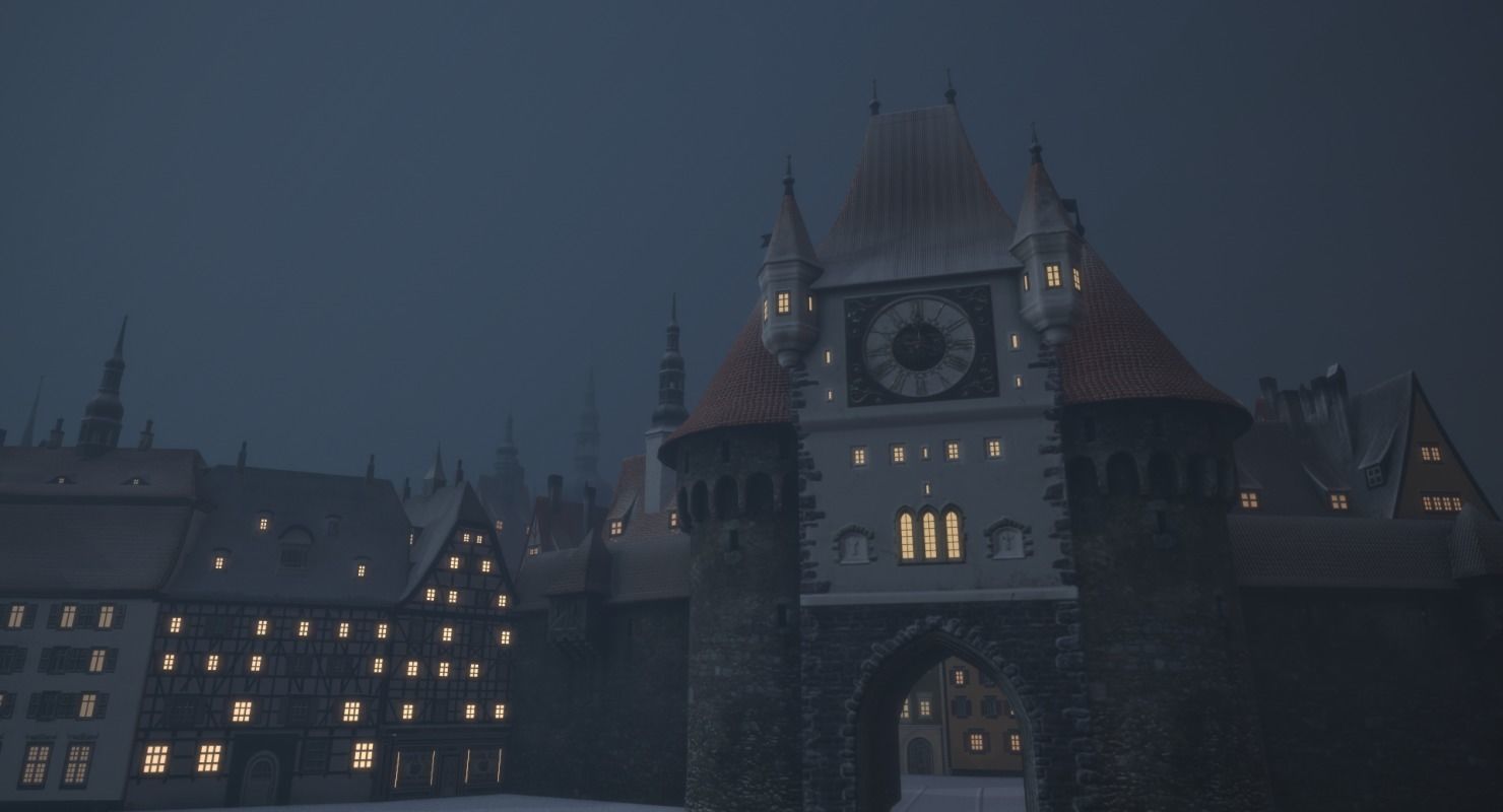 Old European Town Winter Low-poly 3D model_31