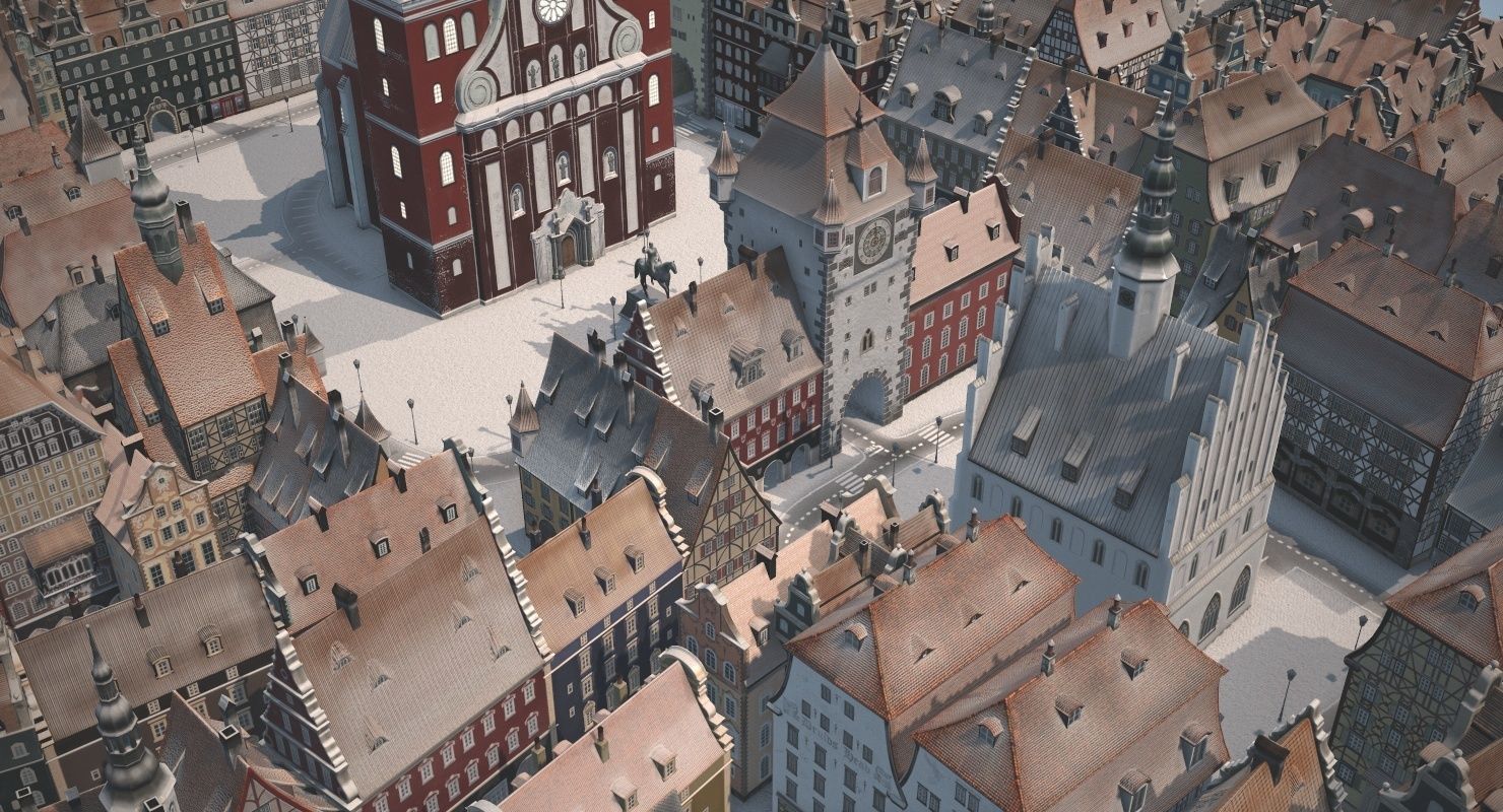 Old European Town Winter Low-poly 3D model_10