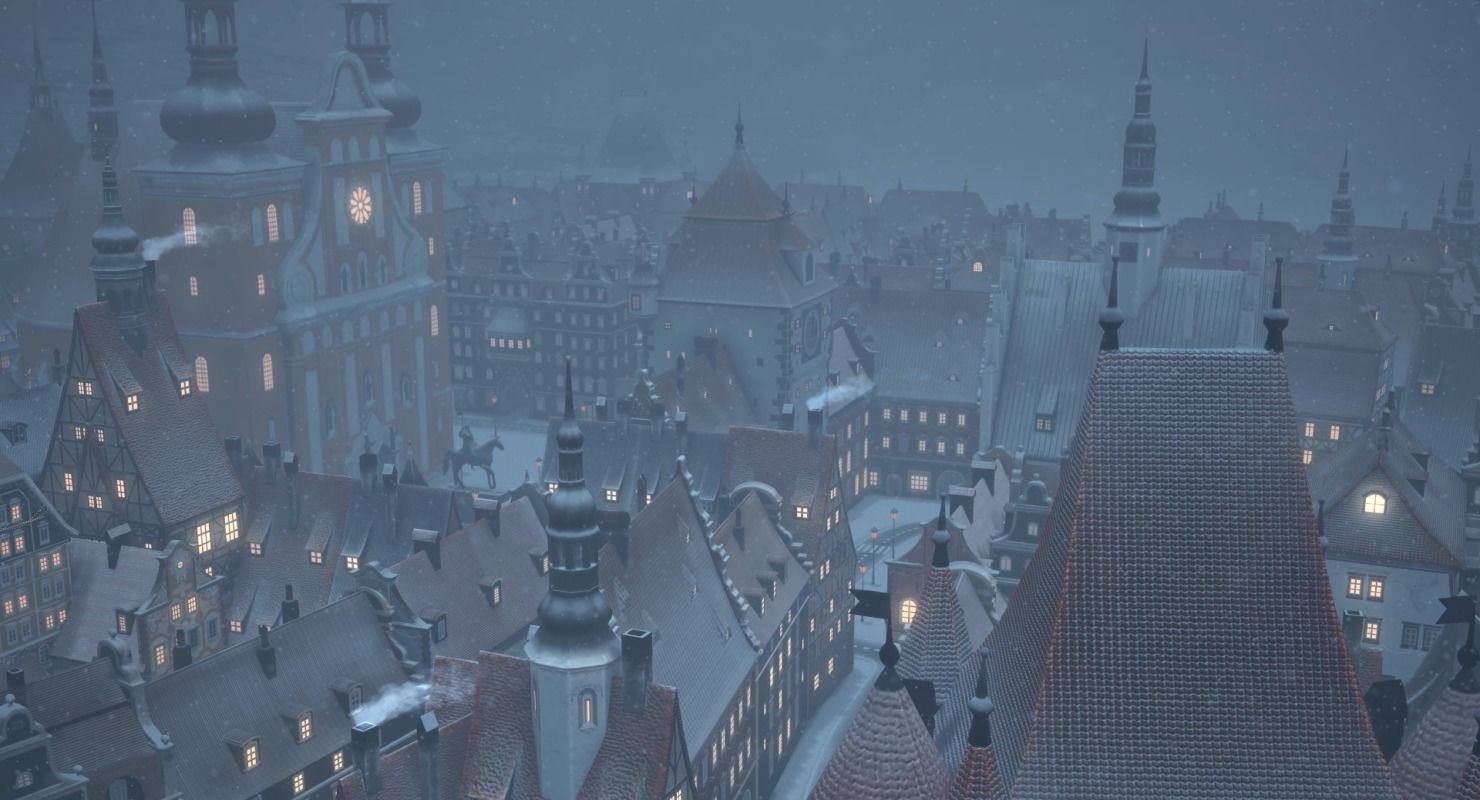Old European Town Winter Low-poly 3D model_26