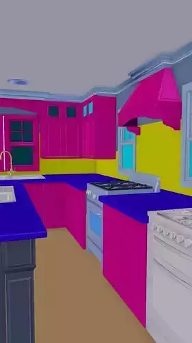 full realistic kitchen sceen with kitchen appliance