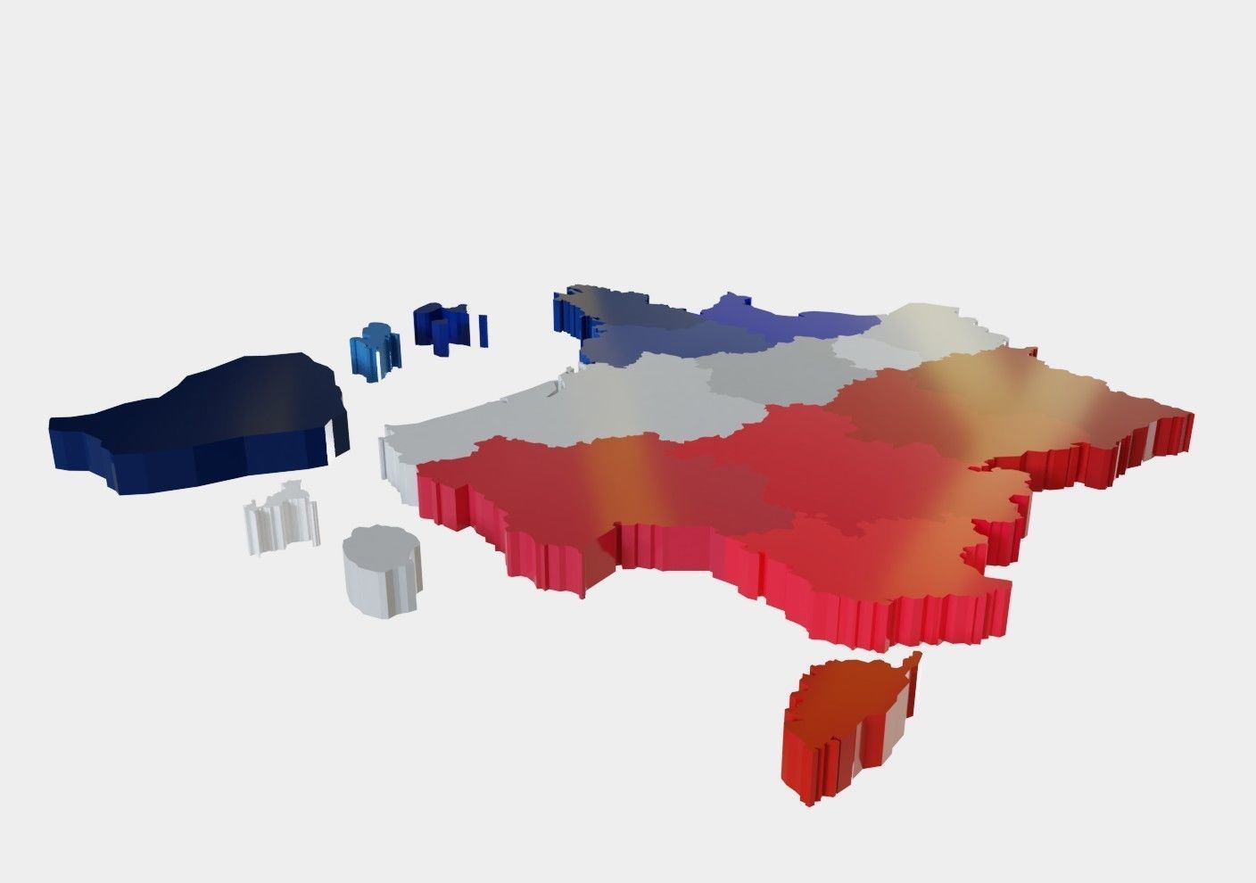 France 3D Map with regions and overseas territories Low-poly 3D model_1