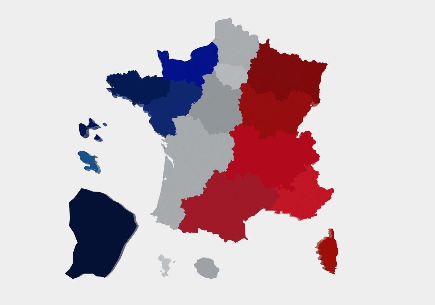 France 3D Map with regions and overseas territories Low-poly 3D model_2