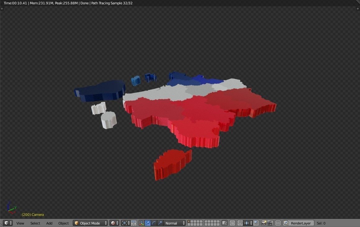 France 3D Map with regions and overseas territories Low-poly 3D model_12