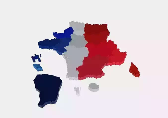 France 3D Map with regions and overseas territories Low-poly 3D model