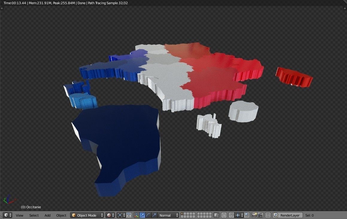 France 3D Map with regions and overseas territories Low-poly 3D model_4