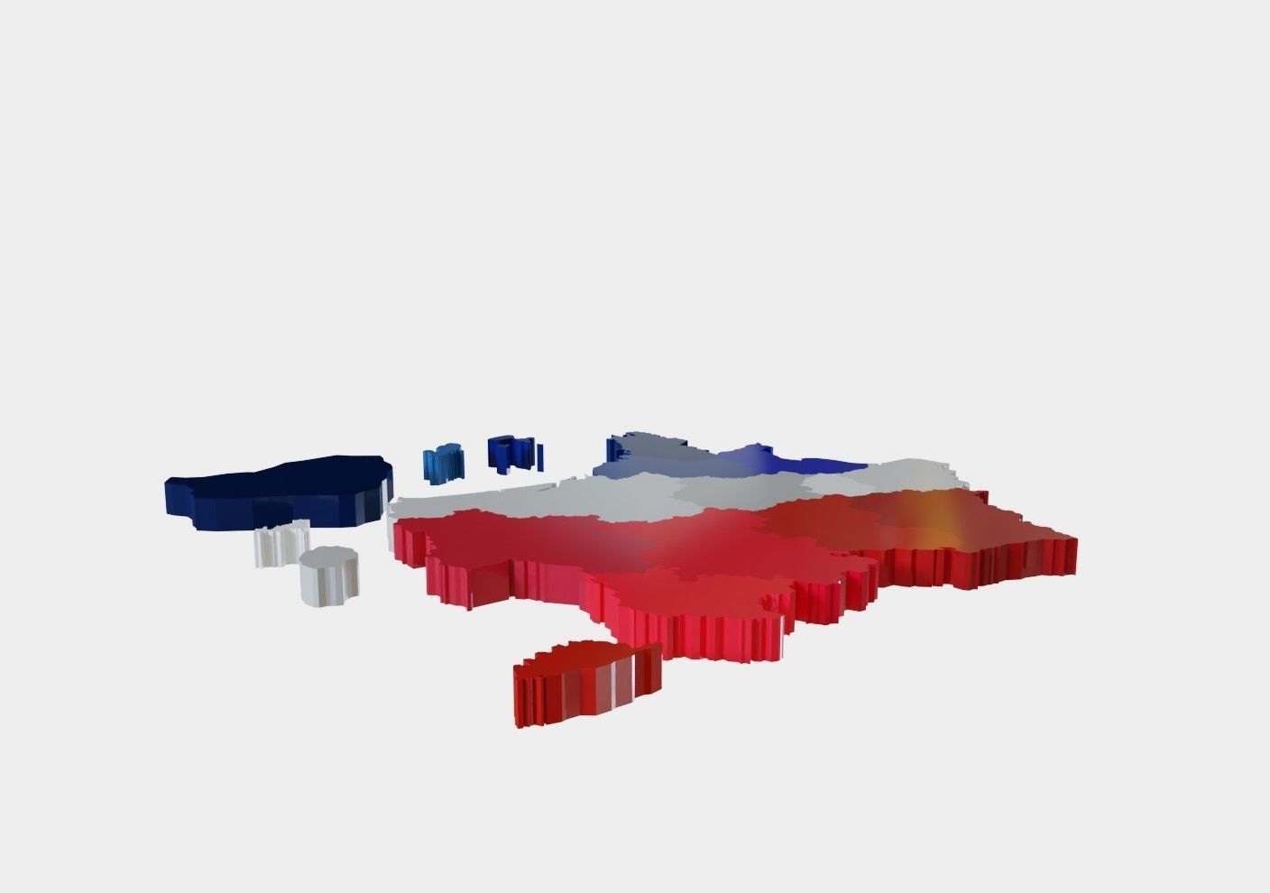 France 3D Map with regions and overseas territories Low-poly 3D model_3
