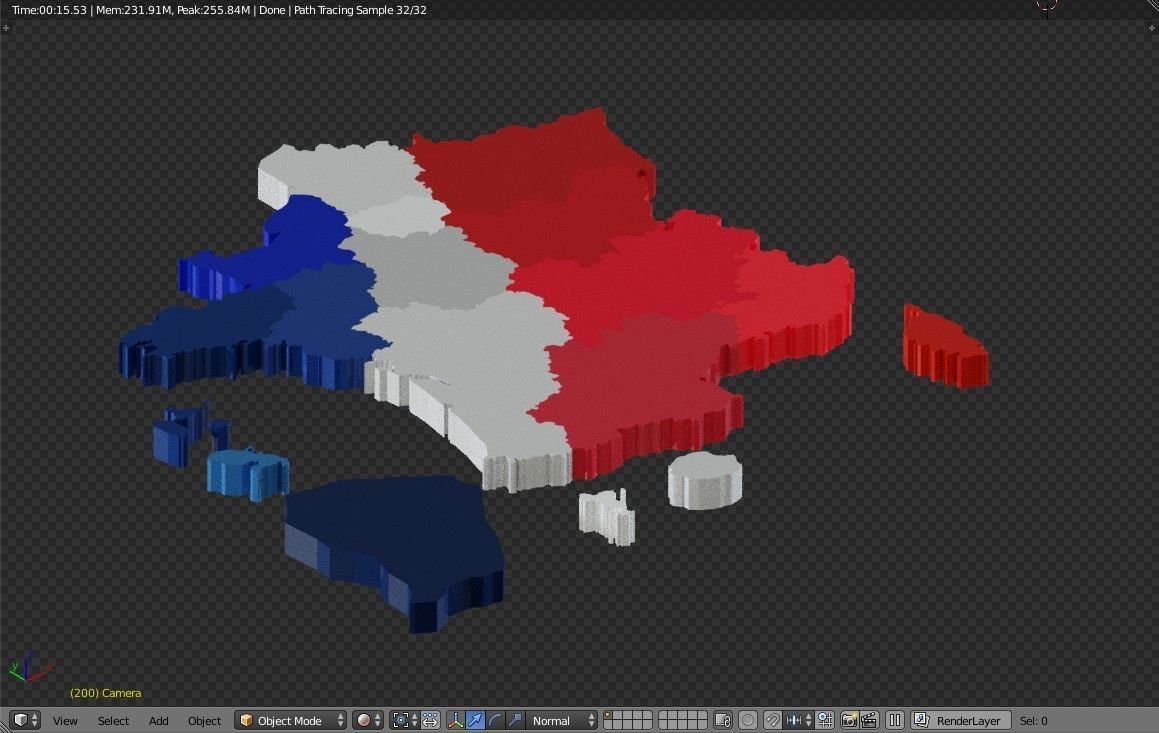 France 3D Map with regions and overseas territories Low-poly 3D model_11
