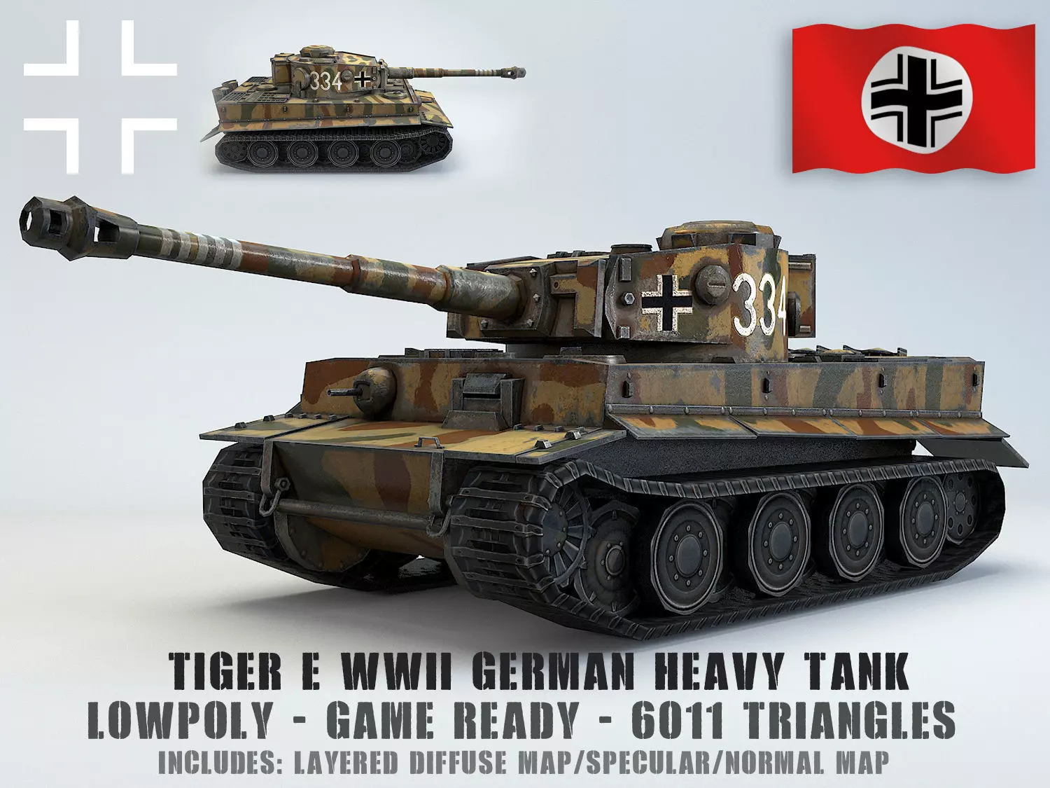 Low Poly Tiger Ausf E heavy tank Low-poly 3D model_0