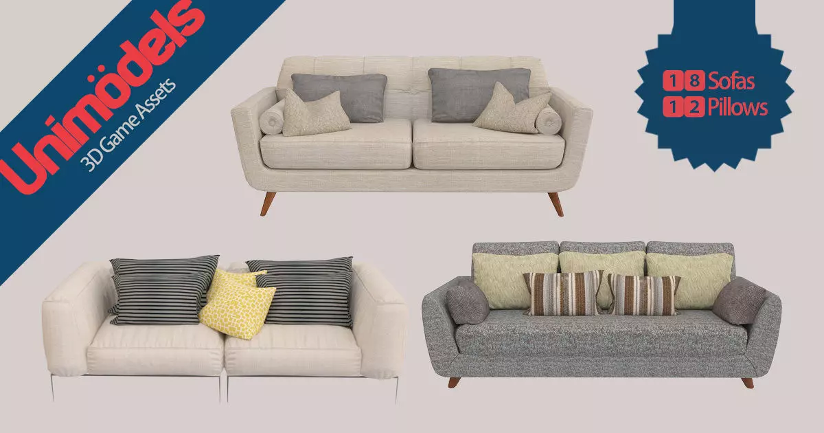 Unimodels Sofas and pillows vol 1 Low-poly 3D model_0